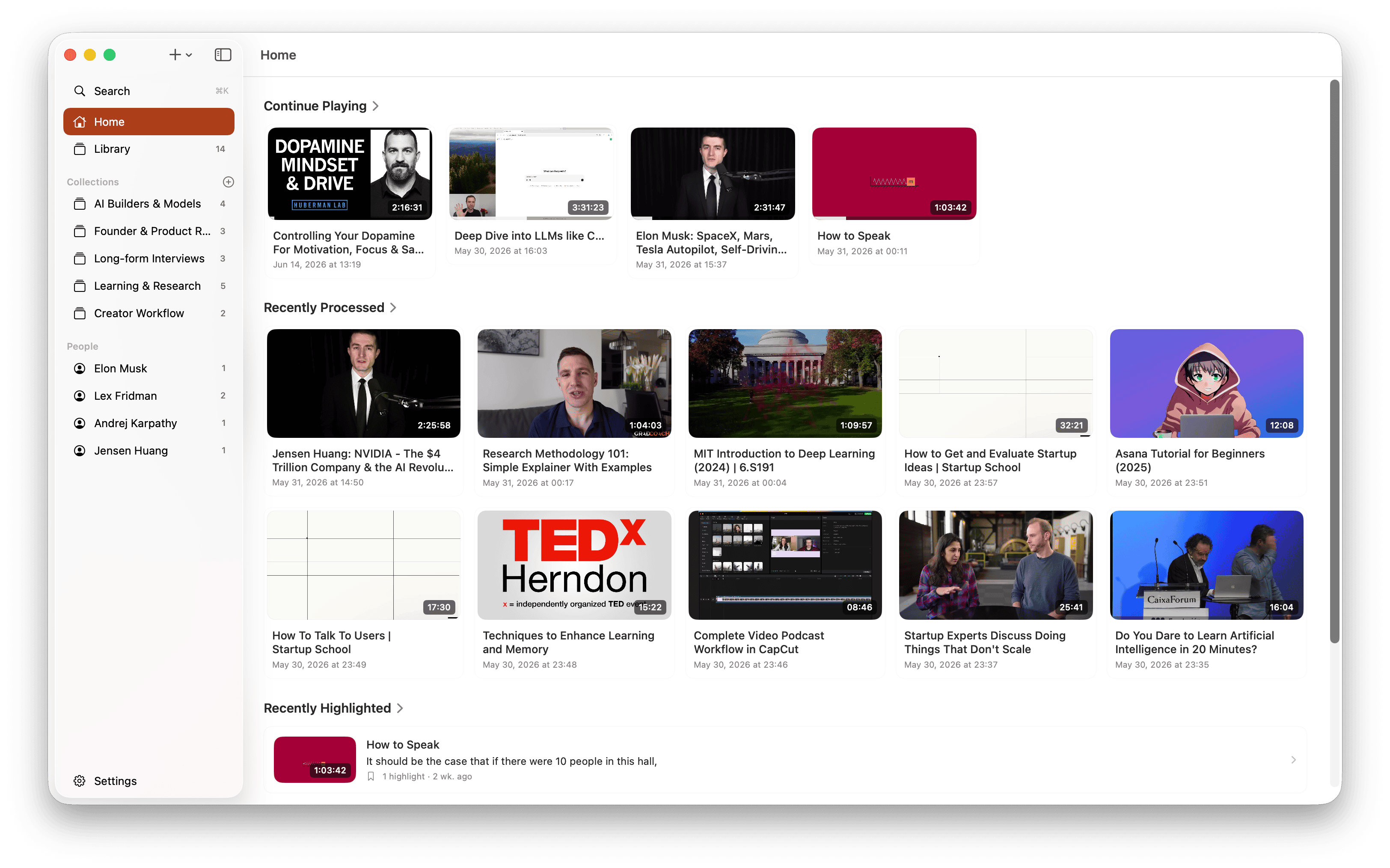 Trace home screen on macOS